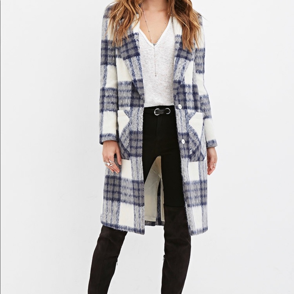 Forever 21 Longline Plaid Coat